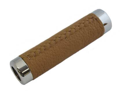 Picture of Chrome & Dark Tan Leather Handbrake Sleeve, MX5 Mk1/2/2.5